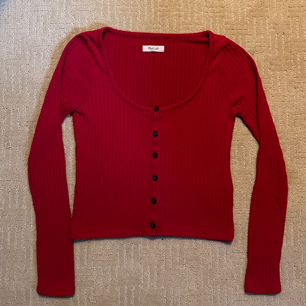 Madewell red scoop neck Ribbed long sleeve